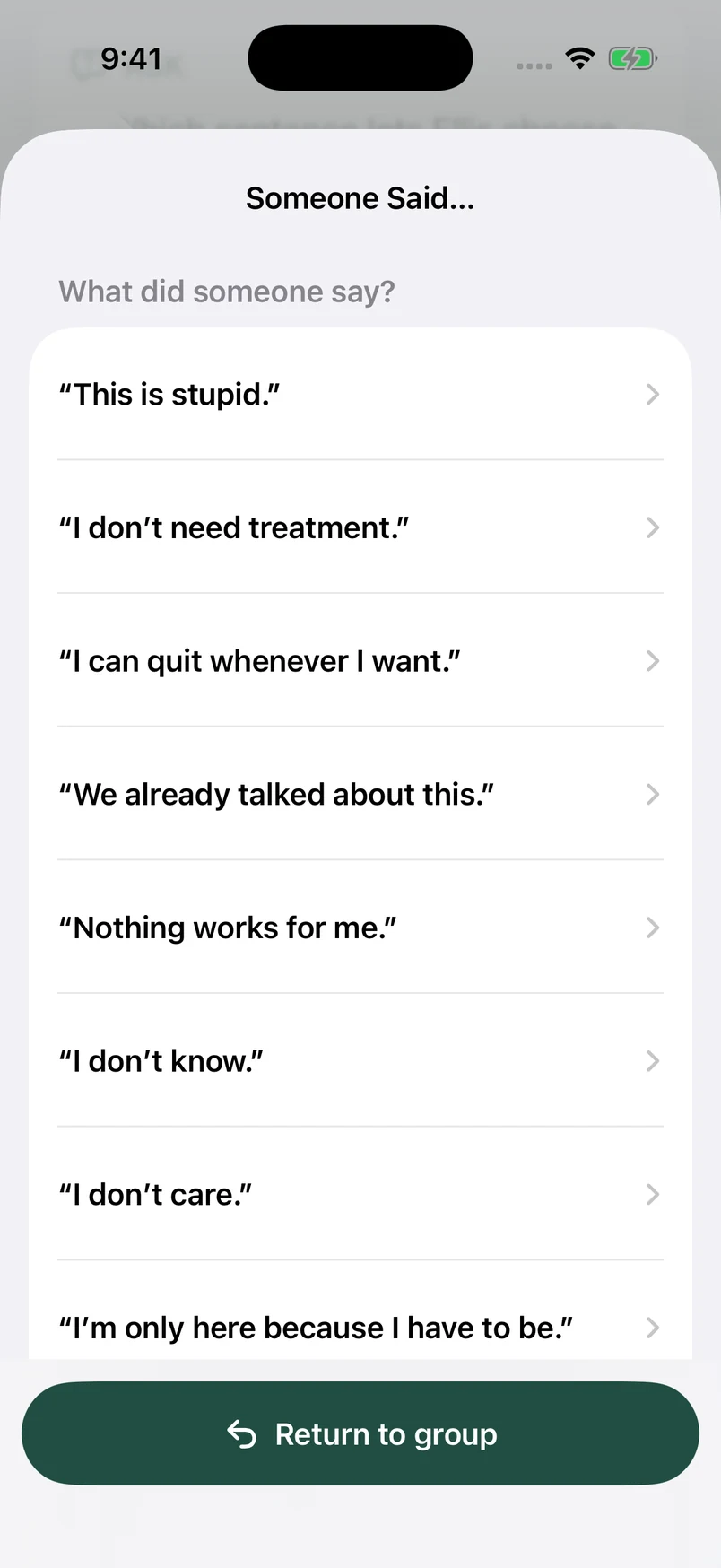 Someone Said list with common statements including We already talked about this and I don’t know.